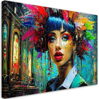 Produktbild von Leinwandbild Bunte Frau Abstraktion 90x60 Feeby Bunt bild für die wand bereit zum aufhängen