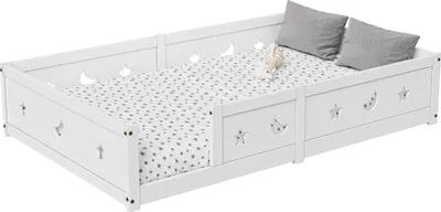 Immagine prodotto di Letto Montessori 140 x 200 cm con sponda di protezione e rete a doghe, legno di pino massiccio, bianco