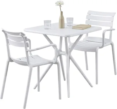 Produktbild von Gartenmöbel-Set NORA mit 2 Stühlen - 186x72x82cm, Kunststoff, Weiß | Balkonset Gartenset Tisch mit Stühlen Bistroset Outdoor