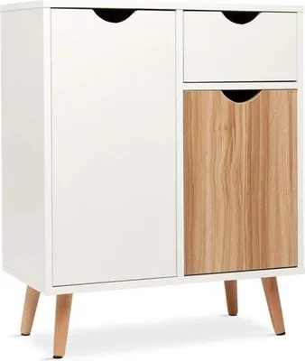 Produktbild von Famanu Ladenschrank - 2 Türen - Weiß und Eiche - 60x30x73 cm