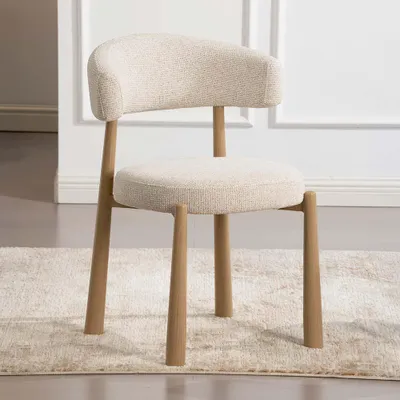 Image de Chaise de salle à manger Milton & Oldbrook, modèle Durres, couleur beige, structure en chêne