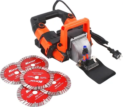 Image de Fraiseuse murale électrique - Fraiseuse à rainurer - 5200 W - Moteur sans balais - Refroidissement par eau - Profondeur de coupe 0–45 mm - Largeur de coupe 0–72 mm - Pour le béton et la brique - Orange/Noir