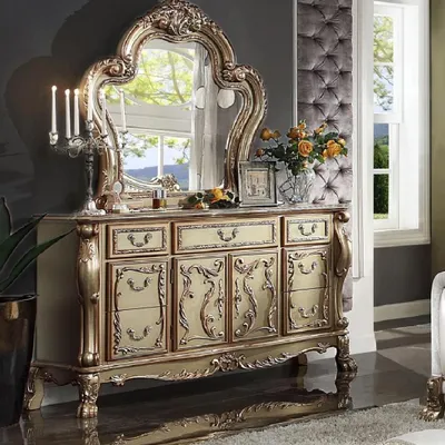 Image de Noble commode Buffet Commodes Armoire + miroir Baroque Rococo Buffet en bois nouveau