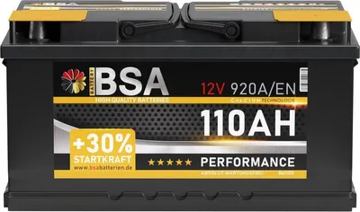 A car battery with branding and specifications displayed.
