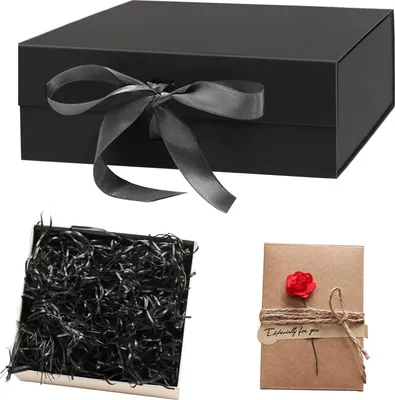 Produktbild von Geschenkbox mit Deckel -  Verpackung für Geschenke - Schwarz - Hochzeit Geburtstag Weihnachten - Inklusive Karten und Füllmaterial