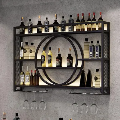 Wand-Weinregal, Metall, 3-lagig, Schwarz, 120x15x80 cm