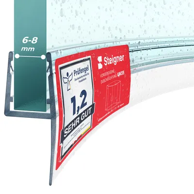 Produktbild von STEIGNER Duschtürdichtung gebogen UK55 140 cm (1 Stk.) Transparent - Duschdichtung für Runddusche oder Duschkabine Viertelkreis mit Duschtür 6-8 mm - Perfekte Passform, Wasserdicht, Flexibles Material