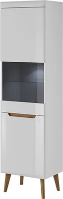 Produktbild von Vitrine NORDI NWT53 Wohnzimmerschrank Schrank Vitrinenschrank Weiß / Weiß Hochglanz / Eiche Riviera