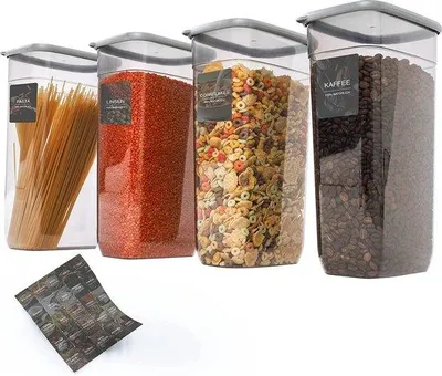 Produktbild von Unyqoos® 4er-Set luftdichte Vorratsdosen 4×3250 ml (28×16,5×11,2 cm) grau - BPA-frei, stapelbar, Silikondichtung, spülmaschinen-, mikrowellen- & gefriersicher