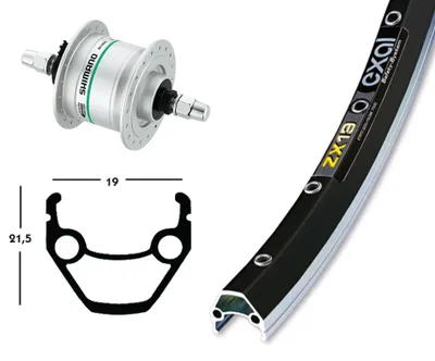 Image de Roue en V 26X1.75 dynamo dans le moyeu DH3N20 36L. ZX 19 noir/argenté, Niro-Speic. avec. Axe fixe