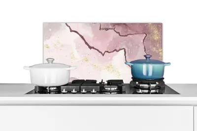 Obrázok produktu pre MuchoWow® Splashback Kuchyňa - Kuchynský backsplash - Ochrana steny pre sporák a drez Mramor - ružová - biela 70x30cm Alu-Dibond (alternatíva k
