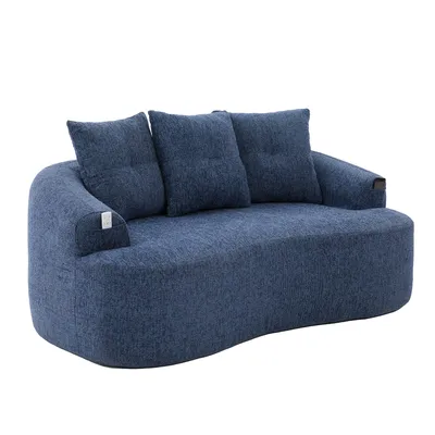Immagine prodotto di LVHOM Divano moderno a 2 posti, divano imbottito in ciniglia con tasche laterali, divano dalla linea sinuosa che sfiora il pavimento, design organico, 164x92x60 cm, blu