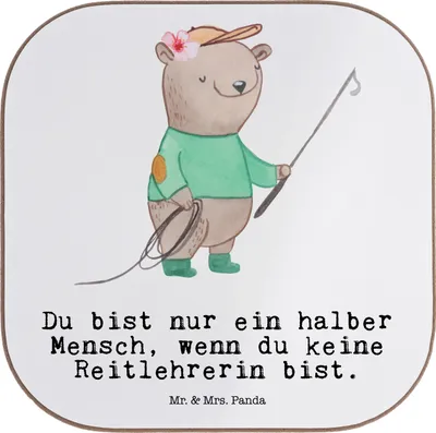Produktbild von Mr. & Mrs. Panda eckiger untersetzer Reitlehrerin Herz - Weiß - Geschenk, Tasse, Getränkeuntersetzer, Gläser, gläseruntersetzer, Coaster