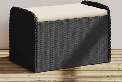 Produktbild von vidaXL Lavica s úložným priestorom a vankúšmi čierna 80x51x52 cm polyratan