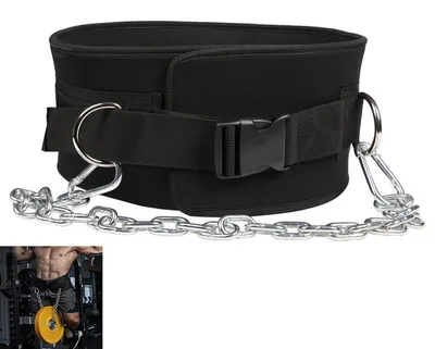 Produktbild von 2 in 1 Gewichthebergürtel Dip-Gürtel mit langer Stahlkette, Kraftsportgürtel, Fitnessgürtel für Klimmzüge, Kniebeugen, Kraftdreikampf und Kreuzheben