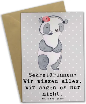 Produktbild von Mr. & Mrs. Panda babykarte Sekretärin Geheimnisträgerin - Grau Pastell - Geschenk, Assistenz, glückwunschkarten, Geschenke mit Herz, Büromanagement, Beruf, osterkarte