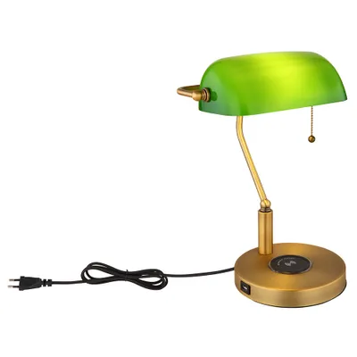 Produktbild von Tischleuchte, Bankerlampe, messing, Glas grün, H 36 cm