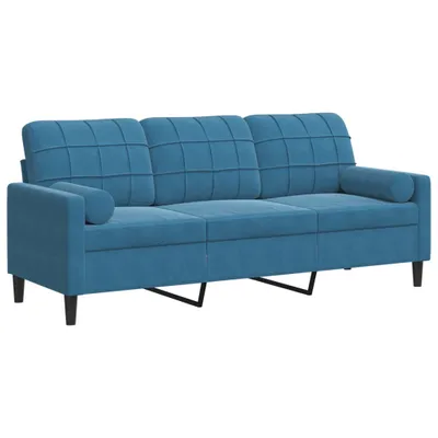 Immagine prodotto di Divano a 3 Posti con Cuscini Blu 180 cm in Velluto