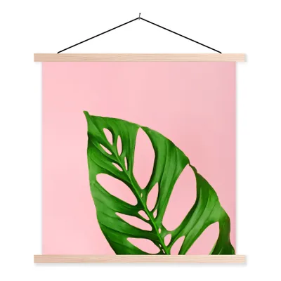 Produktbild von MuchoWow® Textilposter Botanisches Blatt mit heller Farbe als Hintergrund 120x120 cm mit holzfarbenen Rahmen - Textil-Poster