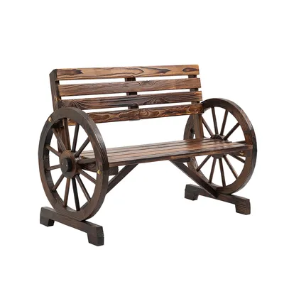 Produktbild von Gartenbank Wagenrad-Design Naturholz Sitzbank Holzbank Parkbank für 2 Personen 105,5x56x79cm Dunkelbraun
