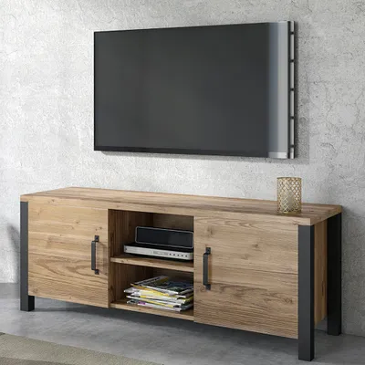 Produktbild von Wohnzimmer TV Lowboard in Appenzeller Fichte Nb. mit schwarz super matt ORADEA-83, B/H/T ca. 147/57/43 cm