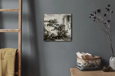 Produktbild von Coloray Hodiny Unikátní 30x30 cm Tiché hodiny Pro obývací pokoj a kuchyň Nástěnné hodiny Plátno Bílé ručičky hodin - Stromy hradní vojáci