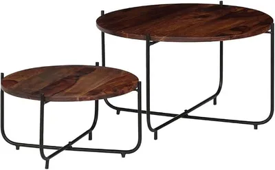 Produktbild von 2-TLG. Couchtisch-Set aus Massivholz Akazie als Beistelltische mit Stahlgestell für Wohnzimmer