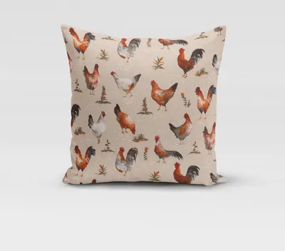Produktbild von SCHÖNER LEBEN. Kissenhülle Chicken Farm Hühner natur braun Größe 70x70cm (HxB) 70x70cm (HxB) Größe