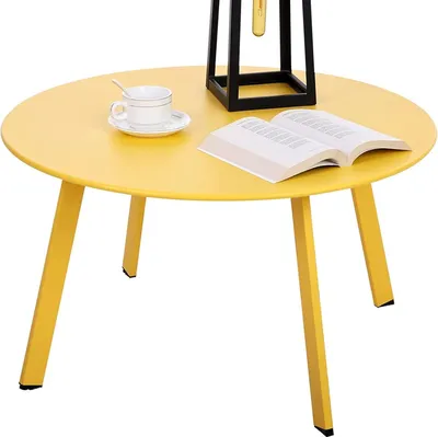 Produktbild von Runder Beistelltisch Metall Garten Sofatisch Gelb Ø 70 x 40H cm
