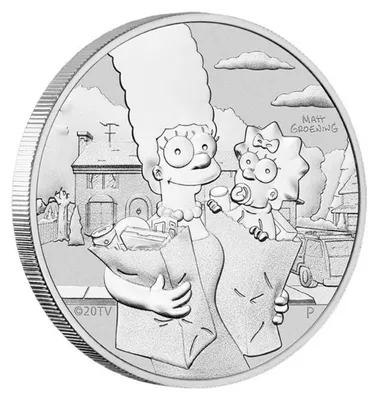 Zdjęcie produktu dla 1 uncjowa srebrna moneta kolekcjonerska Simpsonowie Marge i Maggie Simpson 2021, srebro 9999