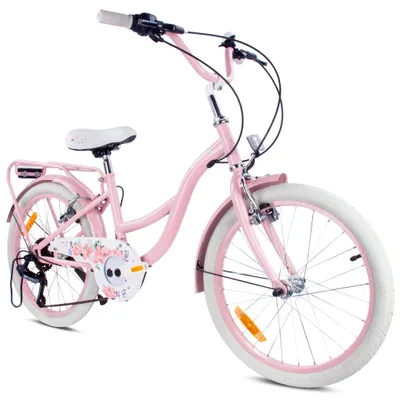 Produktbild von 20-Zoll-Mädchenfahrrad, Shimano 6-Gang-Schaltung, Flower Bike, rosa, Sun Baby