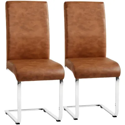 Produktbild von Yaheetech 2er Set Freischwinger Esszimmerstuhl aus Kunstleder & Metallgestell, 135 kg belastbar, Dunkelbraun