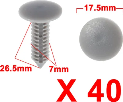 Image de 7mm universel garniture plastique gris boucle Rivets Clips fixation 40pcs pour SUV Voiture