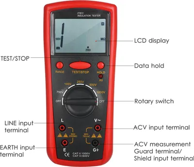 Produktbild von Isolationswiderstandsmessgerät, digitales Ohmmeter, Handtester, 0,1 MΩ-2000 MΩ, automatische Bereichswahl, hochgenaues LCD-Messgerät