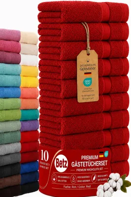 Produktbild von Betz 10 Stück Gästetücher 30x50 cm PREMIUM 100% Baumwolle Set Händehandtücher  Farbe: rot