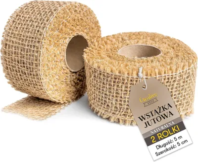 Zdjęcie produktu dla Creative Deco Wstążka Jutowa do dekoracji | 2 rolki 5 cm x 5 m | naturalna brązowa tkanina | dekoracyjny bieżnik na stół, boho, wesele