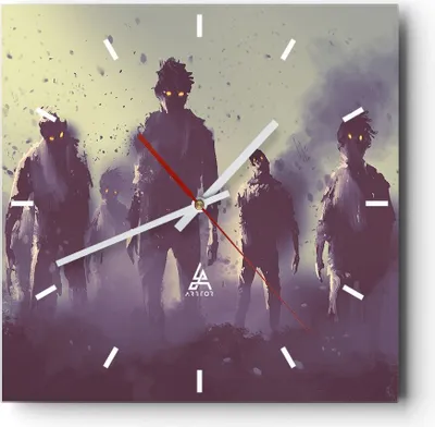 Produktbild von Wanduhr - Quadrat - Glasuhr - Charaktere Halloween Geheimnis - 30x30cm - Schleichendes Uhrwerk - Lautlos - zum Aufhängen bereit - Dekoration Modern - Wanddekoration aus Glas - C3AC30x30-2911