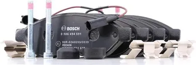 Produktbild von BOSCH 0 986 494 591 Bremsbeläge Satz Vorne für FIAT Ducato Kastenwagen (250, 290) Ducato Pritsche / Fahrgestell (250, 290) Ducato Bus (250, 290)