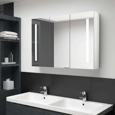 Produktbild von Maison Exclusive - LED-Spiegelschrank fürs Bad 89x14x62 cm Glänzend Weiß