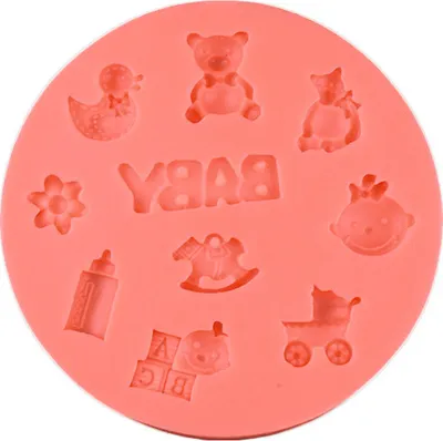 Produktbild von Silikonform mit 10 Baby-Motiven, Ø 10 cm, Höhe 1 cm, für Gießharz, Seife, Wachs