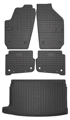 Image de Tapis en caoutchouc + bac de coffre pour Volkswagen Polo IV 9N 2001-2009 (hayon, plancher haut) – 5 pièces, noirs, sur mesure