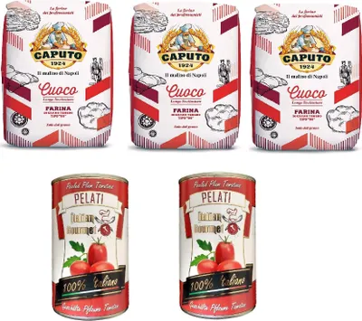 Produktbild von 3x Farina Molino Caputo Cuoco Pizzamehl Pizza Mehl 1kg + 2x Italian Gourmet Pomodori 100% italienisch Pelati Ganze Geschälte Pflaume Tomaten sauce dose 400g