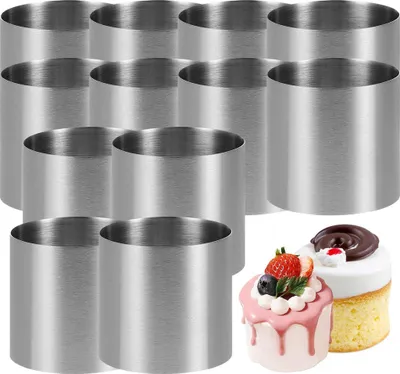Produktbild von Edelstahl Kuchenringe 12er Set, 6cm Backformen für Dessert Gebäck, langlebig