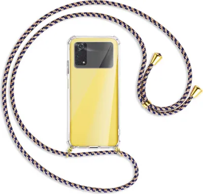 Produktbild von Handykette Backcover-Schutzhülle mit Band (Metall goldfarben) für Xiaomi Poco M4 Pro 4G - blau+beige