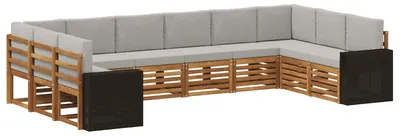 Image de Ensemble de canapés d'extérieur vidaXL, 10 pièces, en polyester naturel et gris clair