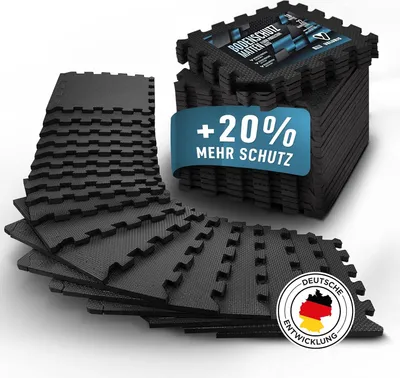 Produktbild von 31 x 31 cm Bodenschutzmatte – 18 extra dicke Bodenschutzmatten – Rutschfest – Für Fitnessraum und Schwimmbad – Sturzschutzmatten
