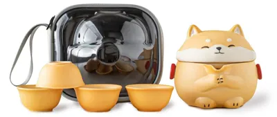Obrázek produktu pro Omgoods – Mini sada na přípravu čaje Gaiwan s roztomilým motivem psa a přenosnou taškou