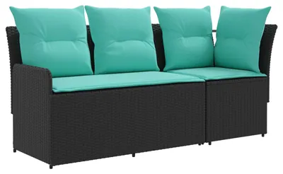 Image de vidaXL Ensemble de salon de jardin avec canapé d'angle, 2 pièces, noir et turquoise
