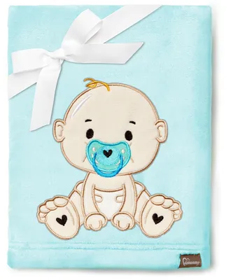 Produktbild von Be Mammy Kuschlige Babydecke Kuschel Decke Tagesdecke mit 3D Applikation 76 x 102 cm BE20-168 (Puderblau - Junge, 76 x 102 cm)