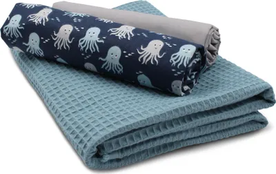 Image de Kit pieuvre 76 Kit tissu gaufré 1x tissu gaufré + 2x tissu coton imprimé et uni 0,5 m x 1,5 m chacun Paquet de tissu Projet DIY